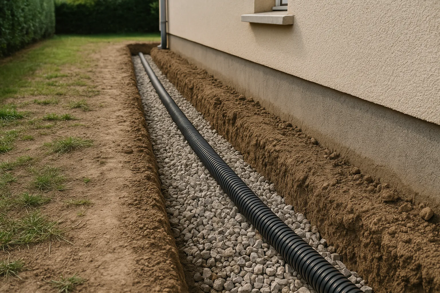 Tranchee de drainage le long des fondations