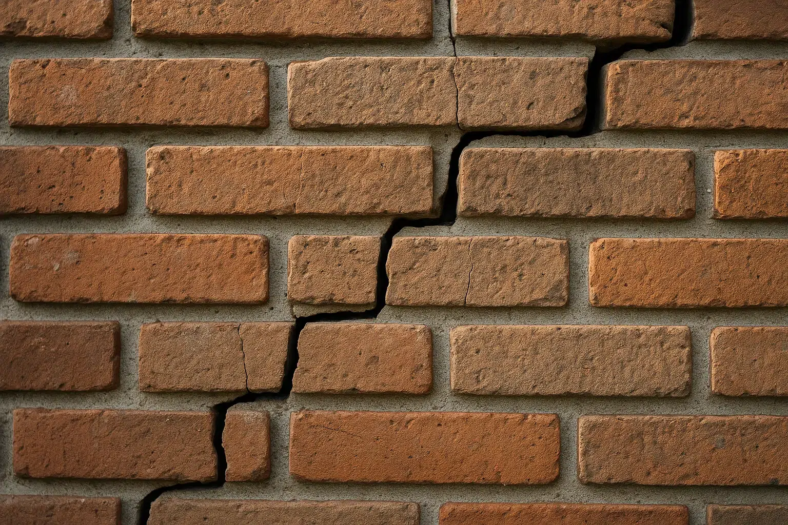 Fissure en escalier suivant les joints d'un mur en briques