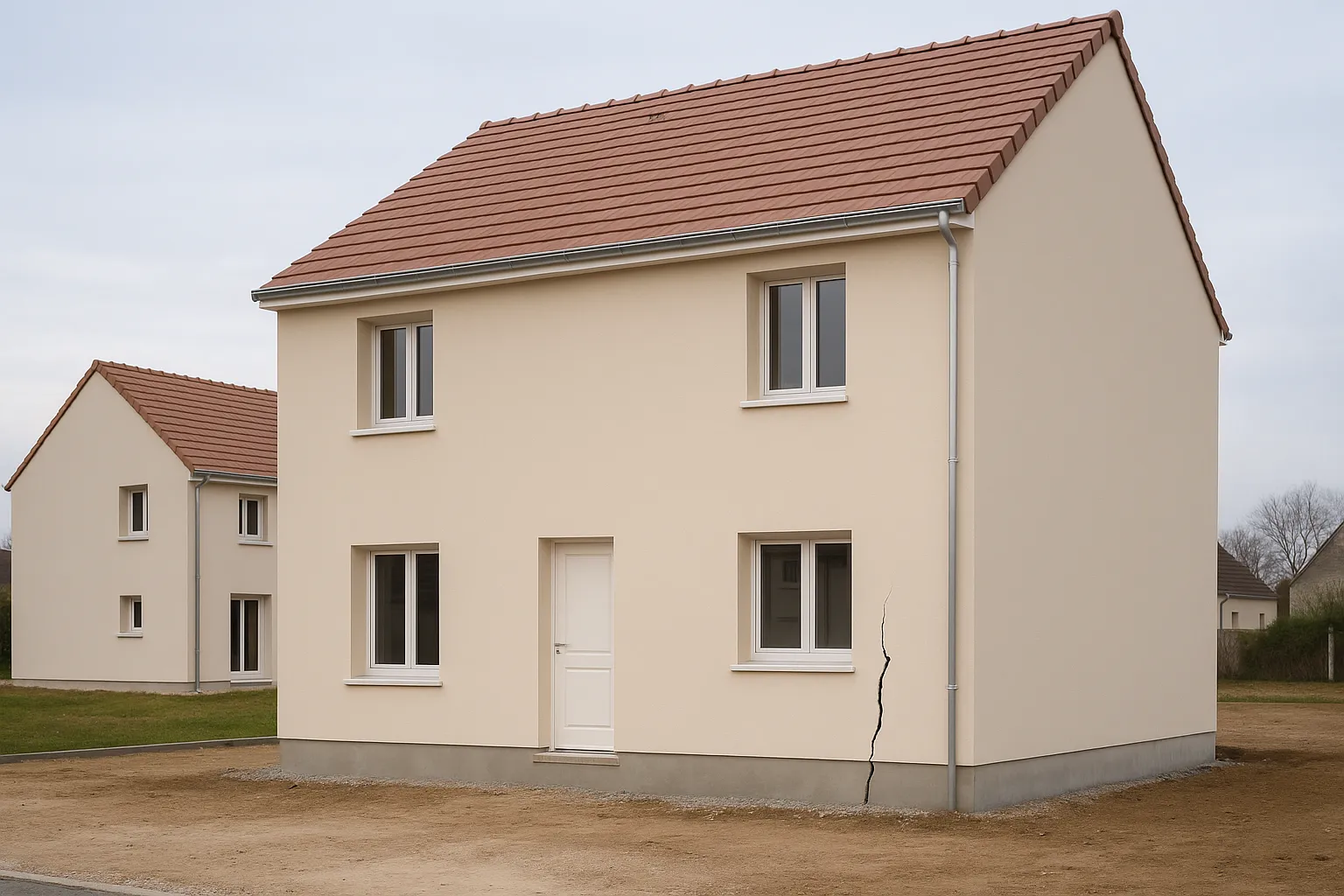 Fissure sur le soubassement d une maison neuve