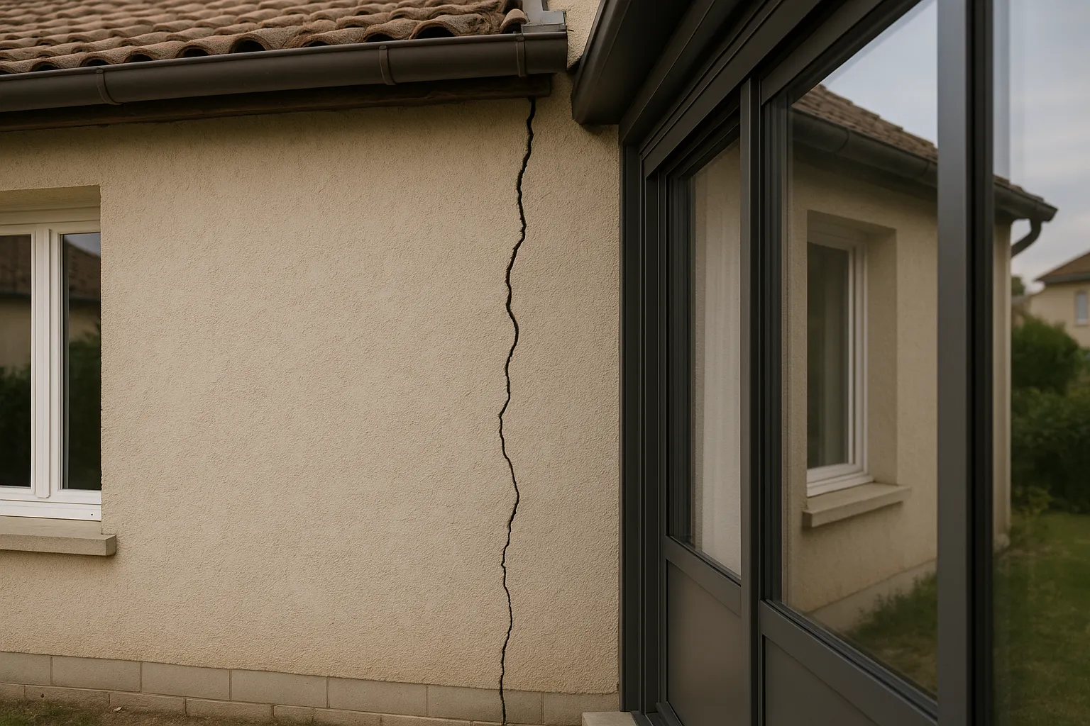 Fissure a la jonction entre une maison et une veranda