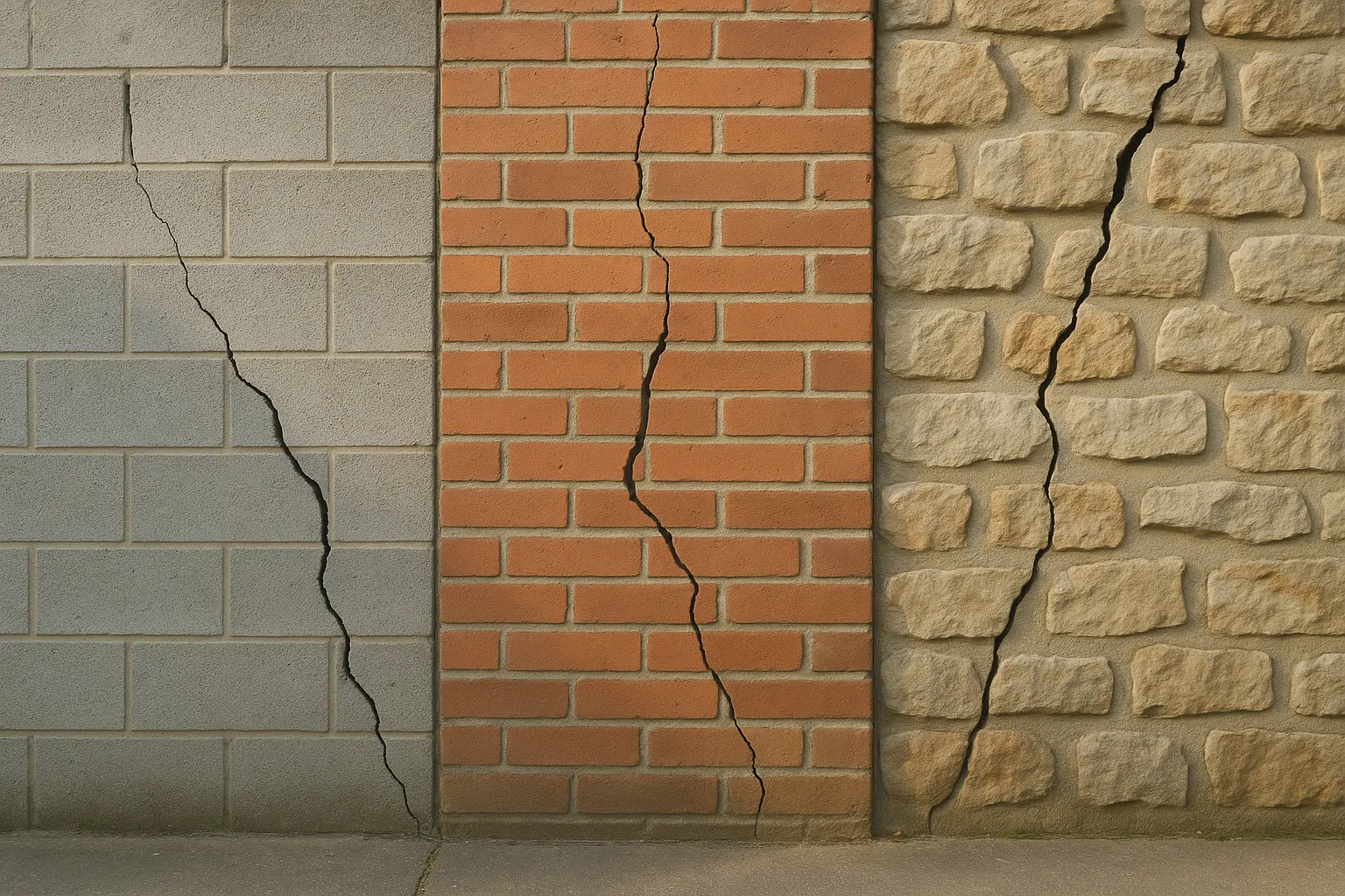 Fissures sur murs en parpaing, brique et pierre