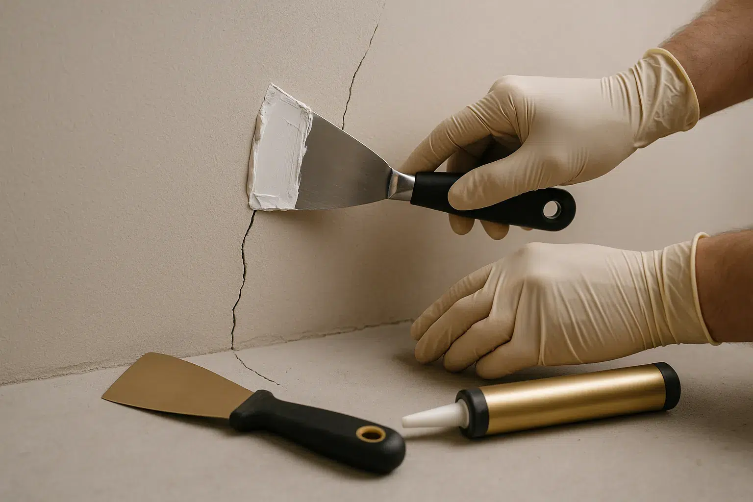 Reparation d une fissure sur un mur au mastic