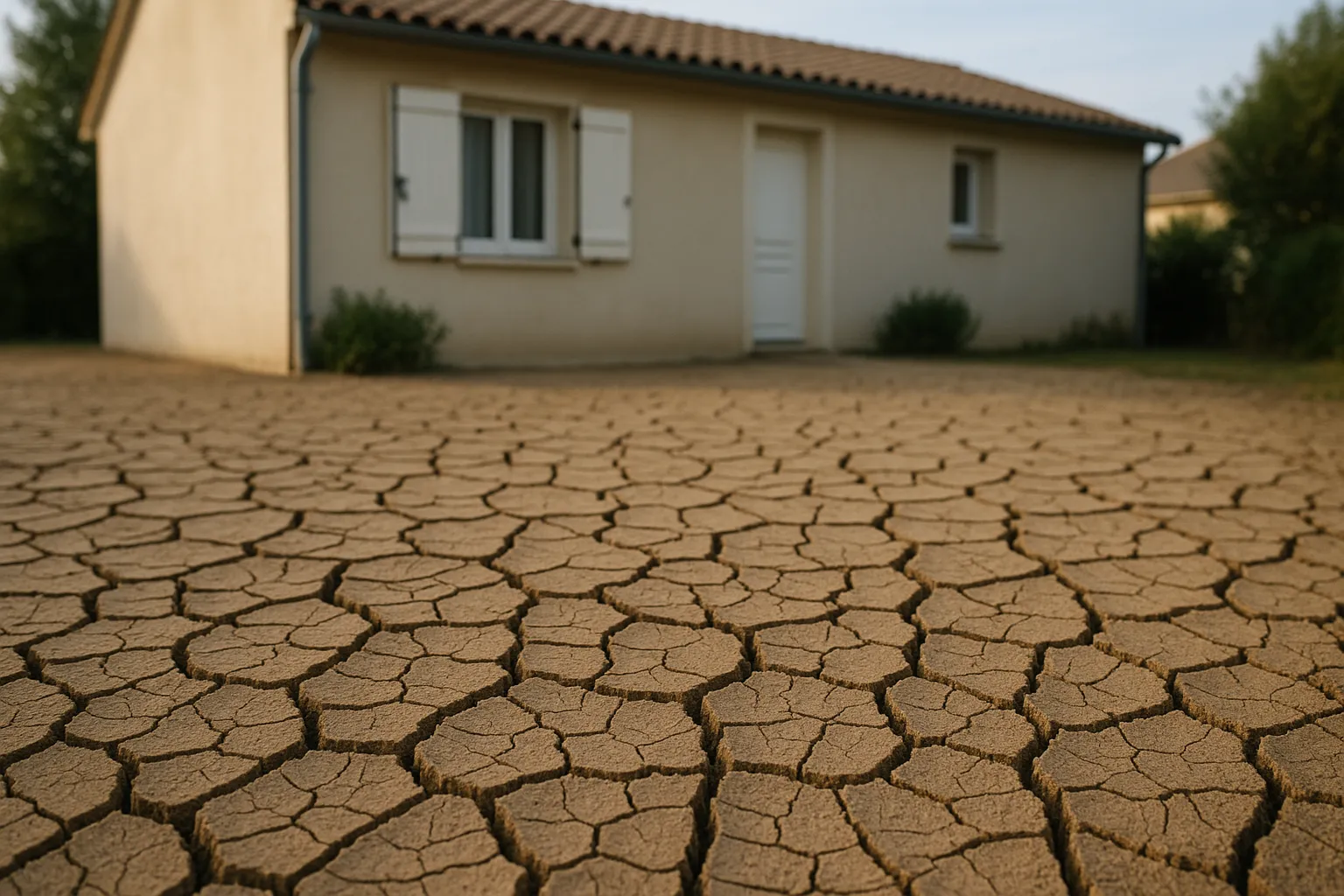 Sol argileux craquele au pied d une maison