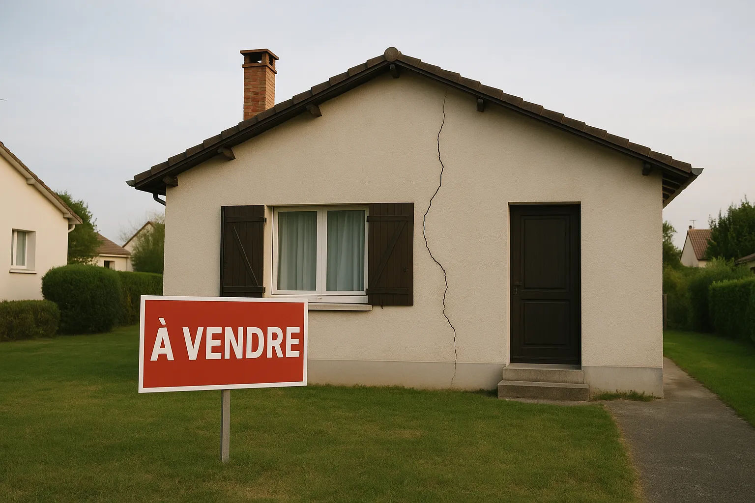 Maison a vendre avec fissure visible sur la facade
