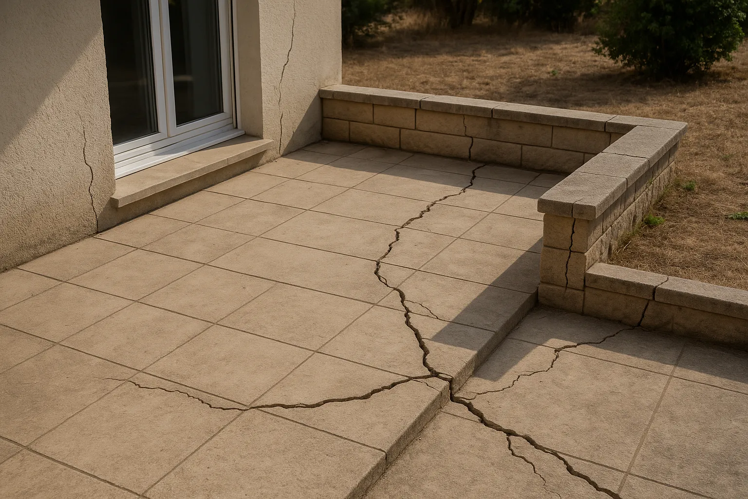 Fissures sur dallage, terrasse et murets après sécheresse : lire les désordres extérieurs