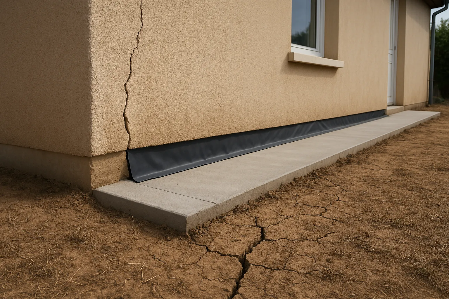 Trottoir périphérique et géomembrane : limiter l'évaporation au pied des murs